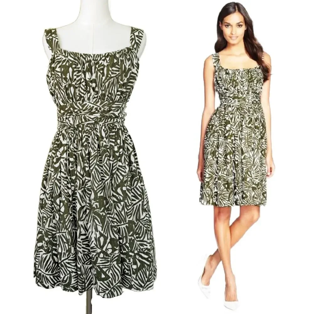 KATE SPADE Green Orchid Floral Print Fit & Flare Sun Dress Size 2 Havana Cotton